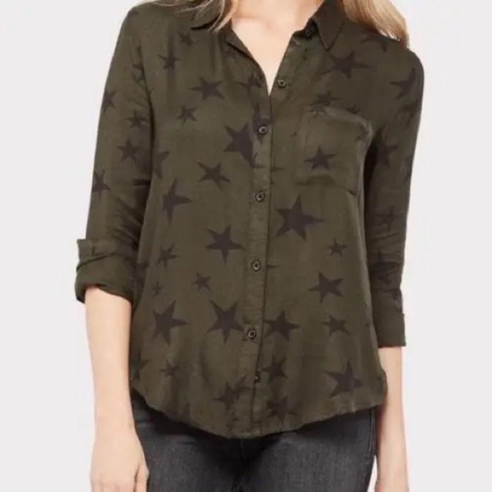 Rails Hunter Button Down Shirt Sage with Black Stars Medium Layering Fall